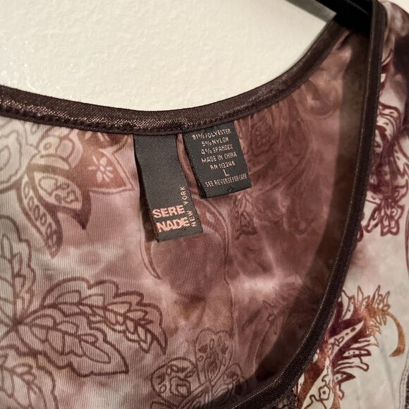 SERENADE Vintage Y2K Boho Sheer Burnout Floral Velvet Whimsygoth Cami, Brown- L - Picture 5 of 7